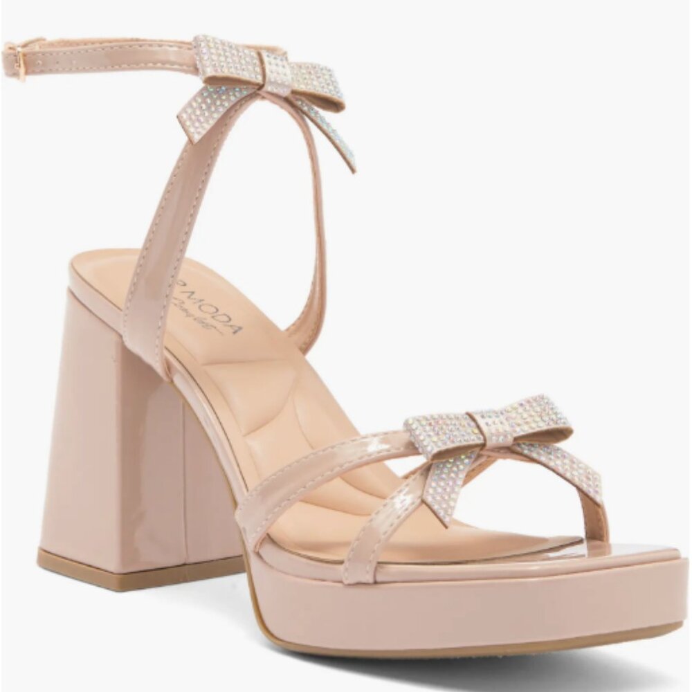 TOP GUY SHOES (RETAIL $69) Crystal Bow Block Heel Sandal
